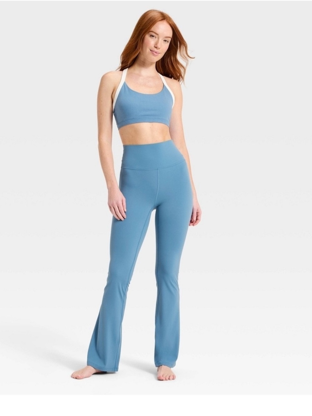 Blue High-Waist Flare Yoga Pants xl , and tank top and sport bra (large )  3 set